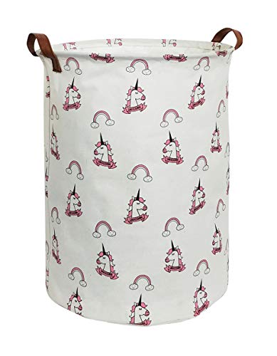 ESSME Large Storage Bin,Canvas Fabric Storage Baskets with Handles,Collaspible Laundry Hamper for Household,Gift Baskets,Toy Organizer (Rainbow Unicorn)