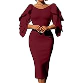 DAAWENXI Women's Elegant Ruffle Off The Shoulder Zipper Empire Midi Cocktail Dress