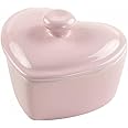 SOCOSY Heart-Shaped Ceramic Dessert Bowl with Lid Pudding Small Salad Bowl Baking Bowl High Temperature Resistance-Pink-5 OZ
