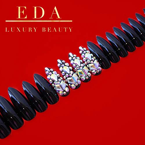 EDA LUXURY BEAUTY BLACK 3D GLAMOROUS JEWEL DESIGN Full Cover Press On Gel Glitter Artificial Tips Shiny Acrylic Extreme False Nails Extra Long Pointed Pointy Almond Stiletto Super Fashion Fake Nails 3 EDA LUXURY BEAUTY BLACK 3D GLAMOROUS JEWEL DESIGN Full Cover Press On Gel Glitter Artificial Tips Shiny Acrylic Extreme False Nails Extra Long Pointed Pointy Almond Stiletto Super Fashion Fake Nails