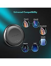 Cargador inalámbrico rápido RAVPower Qi Certified Compatible iPhone XS MAX XR XS X 8 & 8 Plus, con HyperAir, 10 W compatible Galaxy S9, S9+, S8, S7 & Note 8 y todos los dispositivos (adaptador QC 3.0 incluido), Negro