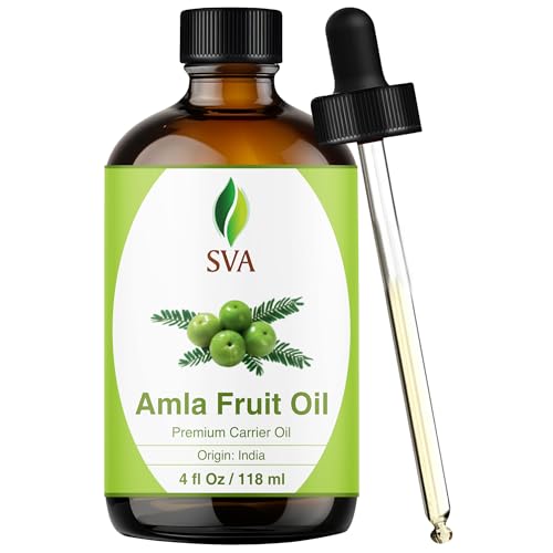 SVA Amla Oil – 4 Fl Oz (118ml) – 100% Pure Cold Pressed Indian Gooseberry Oil – Carrier Oil for Hair Care, Scalp & Skin Nourishment – with Dropper
