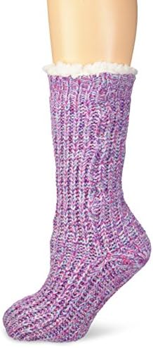 Wool IQ Women's Warm Cozy Sherpa Lined Slipper Sock, Fuchsia/Multi, 9-11