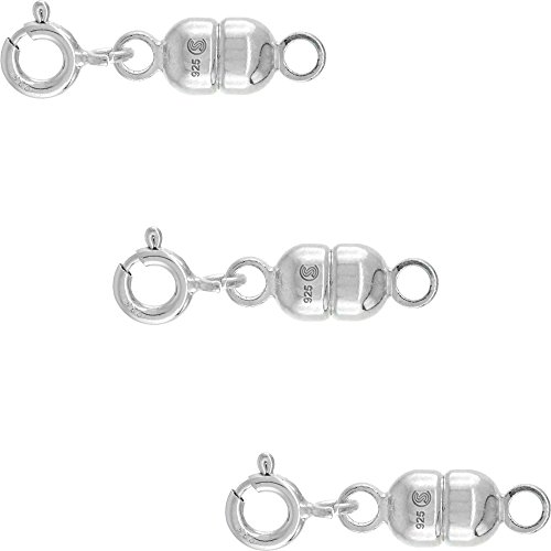 Sabrina Silver3 Pack Sterling Silver 5 mm Magnetic Clasp Converter for Necklaces Italy, Medium Size