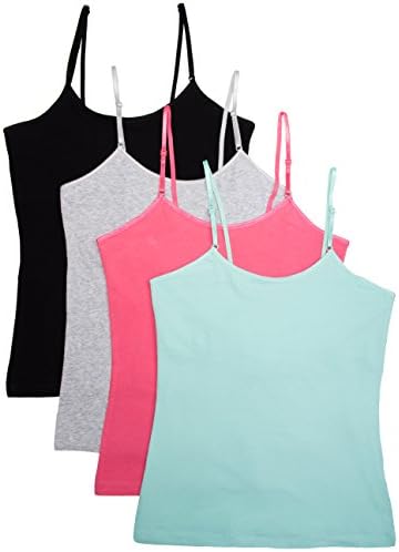 Caramel Cantina Girls 4 Pack Cami Tanks with Shelf Bras (7, Teal/Pink)