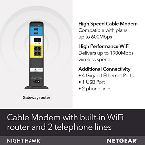 NETGEAR Nighthawk Cable Modem WiFi Router Combo with Voice C7100V