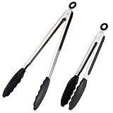 Kitchen Tongs,Xpatee 9 Inch & 12 Inch Heat Resistant Cooking Tongs with Silicone Tips for BBQ,Salads,Grilling,Serving and Fish Turning,Black