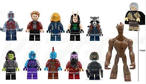 Kaizoot 12x Piece Minifigures Set Guardians of the Galaxy Building Block Bricks, Party Bag Gift Filler, Cake Toppers - Groot, Starlord, Gamora, Yondu, Rocket, Drax, Nebula, Mantis