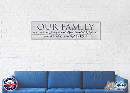 LifeSong Milestones Our Family is A Circle of Strength Decorative Wall Sign for Living Room entryway, Kitchen, Bedroom,Office, Wedding Ideas (Distressed White Plank)