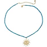Tazimo Gold Sun Beaded Necklaces for Women,Charm Sun Pendant Necklace Spiral Swirl Crystal Beads Necklaces Waterproof Stainless Steel Necklace Boho Jewelry Gifts