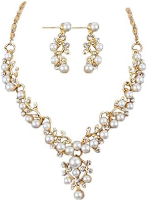Ulifeshop Clearance Women's Jewelry Sets,Wedding Pearl Rhinestone Short Necklace +Earrings Set Romantic Gift (gold)
