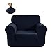 CHUN YI Stretch Chair Sofa Slipcover 1 Piece Couch Cover, 1 Seater Settee Coat Soft with Elastic Bottom, Checks Spandex Jacquard Fabric,Small,Dark Blue/Navy