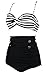 COCOSHIP Black & White Stripe High Waisted Bikini Buttons Vintage Bathing Suit Ruched Swimwear L(FBA)