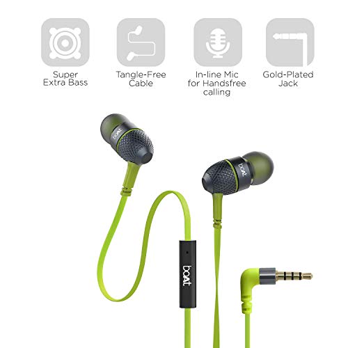 boAt BassHeads 225 in-Ear Wired Earphones with Super Extra Bass, Metallic Finish, Tangle-Free Cable and Gold Plated Angl