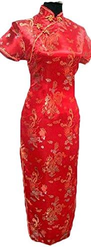 CK sky Women's Chinese Satin Long Cheong-sam Qipao Evening Dress Large Red