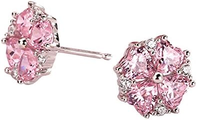 SA 925 Sterling Silver Earrings For Women, Pink Heart Earrings Flower Stud Earring Hypoallergenic Cubic Zirconia Ear Rings Small Cute Lover Jewelry for Sensitive Ear