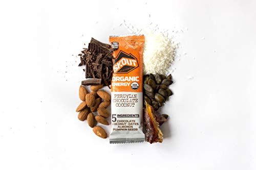 SKOUT BACKCOUNTRY Organic Energy Bars - Peruvian Chocolate Coconut - Vegan Snacks - Plant Based & Paleo Bars - Non-GMO - Gluten Free, Dairy Free, Soy Free - No Sugar Added - 1.45 oz (12 Count)