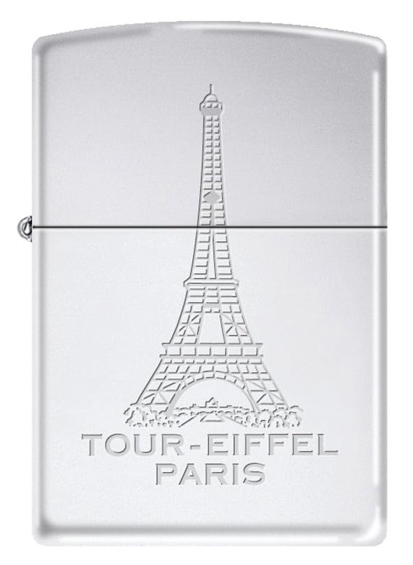 Encendedor Zippo a Prueba de Viento - Tour-Eiffel Paris, High Polish Chrome, Lustre - Recargable - Reutilizable - Diseño a Prueba de Viento - Caja Regalo - Fabricado en Estados Unidos