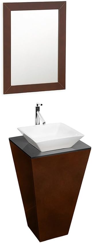 Wyndham Collection Esprit 20" Custom Pedestal Vanity Set in Espresso, Smoke Glass Countertop, White Porcelain Sink & 20" Mirror
