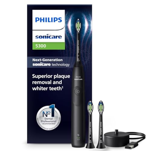 Philips Sonicare 5300 elektrische Zahnbürste, Schallzahnbürste mit 2 Intensitätsstufen, Andruckkontrolle, EasyStart, Smartimer und BrushPacer, Schwarz, Modell H