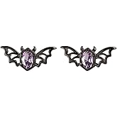Punk CZ Black Bat Stud Earring for Women Men Unique Sparkly Purple Crystal Cute Animal Studs Gothic Halloween Party Fashion Jewelry