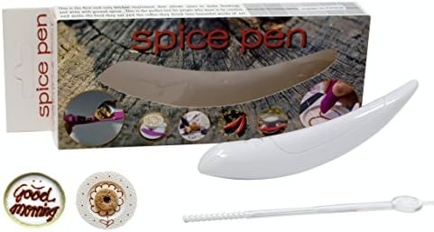 Just A Finch Spice Pen For Latte &amp; Food Art - Make Creative Messages &amp; Drawings With All Natural Materials - Works With Cinnamon, Coffee Grounds, Cocoa Powder, Ground Sugar, and More! … (White)