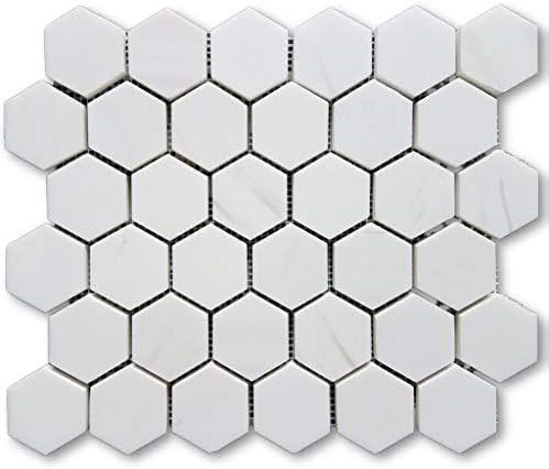 11"x12" Marble Mosaic Tile - Bianco Dolomiti - 2" Hexagon. Honed - Smooth Finish (Small Sample (4" to 6"))
