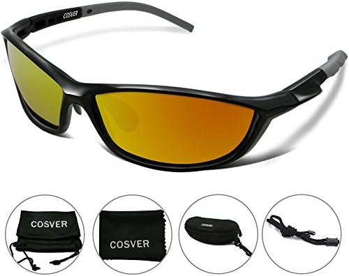 COSVER Polarized Sports Sunglasses for Men Women Cycling Running Driving Fishing Golf Baseball Glasses (Black&amp;Red, clear)