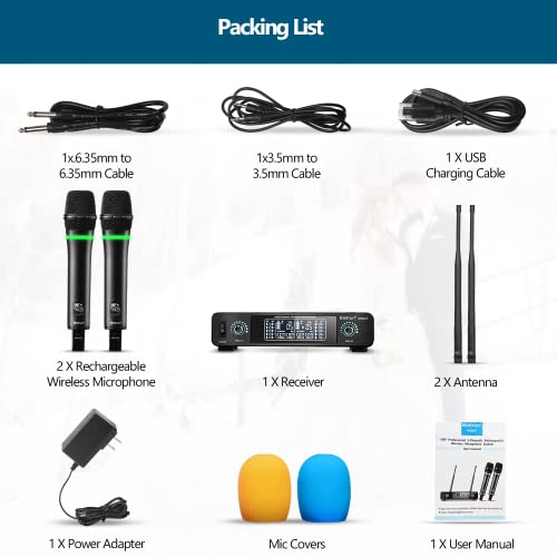 Bietrun Wireless Microphone System, Rechargeable Metal Dual Cordless