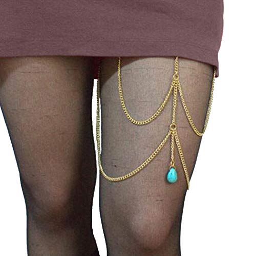 Evazen Bohe Turquoise Leg Chain Gold Beach Crossover Thigh Leg Chain for Women and Girls