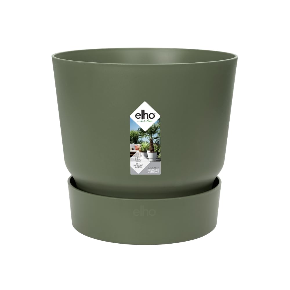 elho Greenville Round 25 - Plant Pot for Indoor & Outdoor - 100% Recycled Plastic - ร 24.5 x H 23.3 cm - Green/Leaf Green โ image 1