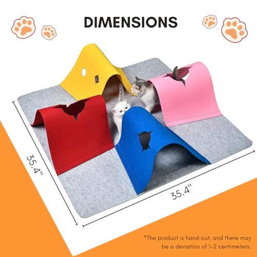Peekaboo Cat Cave & Foldable Play Mat with Tunnel 4Color Durable Felt
