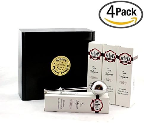 Holiday Gift 4 Pack - Schefs Premium Tea Infuser - Light Weight Stainless Steel - Large Capacity Ball with Long Spoon Handle