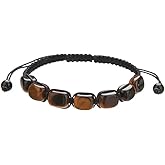 LINGYUAN Tiger’s Eye Bracelet for Men, Handmade Square Stone Macrame Adjustable Bracelet for Strength, Focus & Protection
