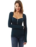PattyBoutik Women's Square Neck Zip Front Empire Waist Blouse (Teal XL)