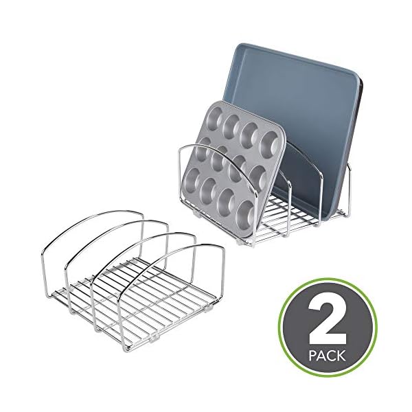 mDesign-Set-of-2-Kitchen-Bakeware-Organiser-Chrome-Plated-Metal-Baking-Tray-Rack-and-Cutting-Board-Holder-Ideal-Kitchen-Storage-Solution-Silver mDesign Set of 2 Kitchen Bakeware Organiser - Chrome Plated Metal Baking Tray Rack and Cutting Board Holder - Ideal…