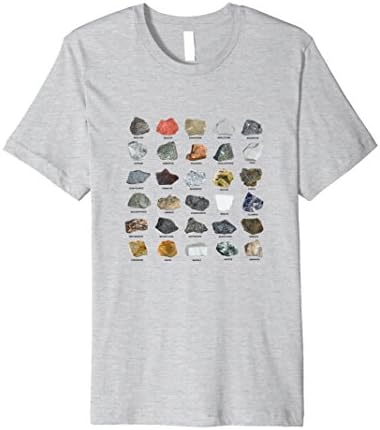 Mens Gems Crystals Ores & Minerals Chart Rock Collecting T-Shirt Medium Heather Grey