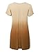 WT1085 Womens Dip Dye V Neck Short Sleeve Pleats Tunic Top XXXL BROWN