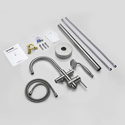 Wowkk Tub Filler Freestanding Bathtub Faucet Brushed Nickel Floor Mounted Brass Bathroom Tub