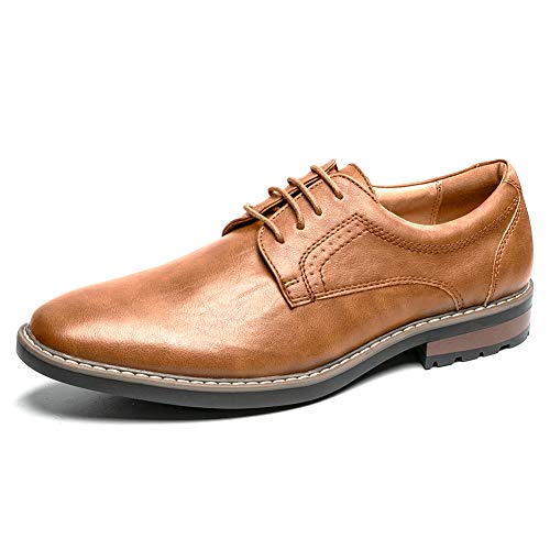 GOLAIMAN Men s Oxford Dress Shoes Leather Lace up Formal Shoes Derbys Shoes (Brown 9)