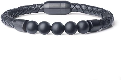 Mens Womens Leather Stone Beaded Bracelet