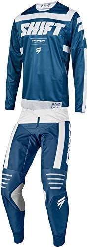 Shift MX 2019 Black Label Strike Motocross Off-Road Dirt Bike Riding Gear Combo (Mens Blue & White Jersey Large/32W Pant)