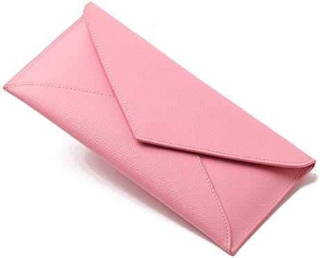 HomeTaste Women's Genuine Leather Envelope Wallet Card Cash Holder Clutch Bag (Pink)