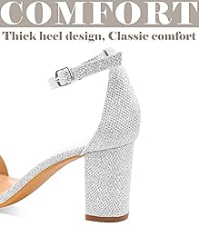 Ankis Silver Heels for Women Chunky - Open Toe