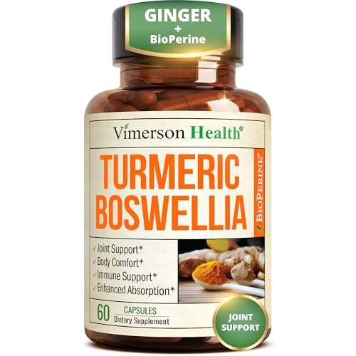 Boswellia Serrata Turmeric Curcumin Supplement: Organic Tumeric, Boswellia Extract, Ginger & BioPerine for Max Absorption – Inflammation & Joint Supplements for Men & Women – Non-GMO – 60 Capsules