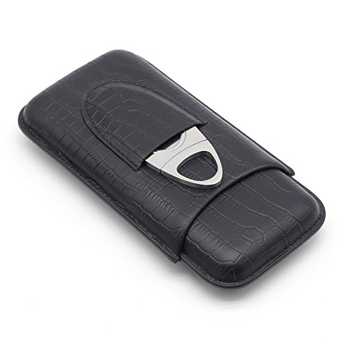 GALINER 3ct Cigar Case, Genuine Leather Cigar Travel Case Humidor with Cigar Cutter (Black)