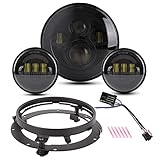 7 Inch Round LED Headlight Bulb kit With 4.5 Inch Passing Lamps Fog Lights Mounting Ring For Street Glide Ultra Classic Road King Electra Glide Heritage Softail Slim Deluxe Fatboy Tri CVO Black