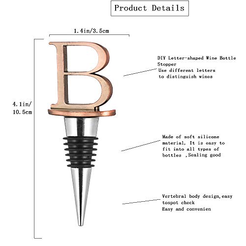Wine Stoppers,Reusable Wine Bottle Stoppers ,Stainless Steel Letter Wine Stopper, Food Grade Silicone Material Decorative Wine Stoppers Funny Gift -Bronze Color (Letters B)