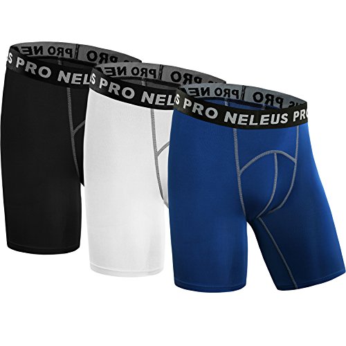 Neleus Men's 3 Pack Dry Compression Baselayer Shorts,147,Black,Blue,White,Medium