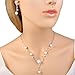 EleQueen Women's Cubic Zirconia Simulated Pearl Bridal Necklace Earrings Jewelry Set Ivory Color